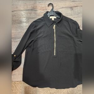 Women Michael Kors Black Half Zip Dress Top Blouse Shirt L Large